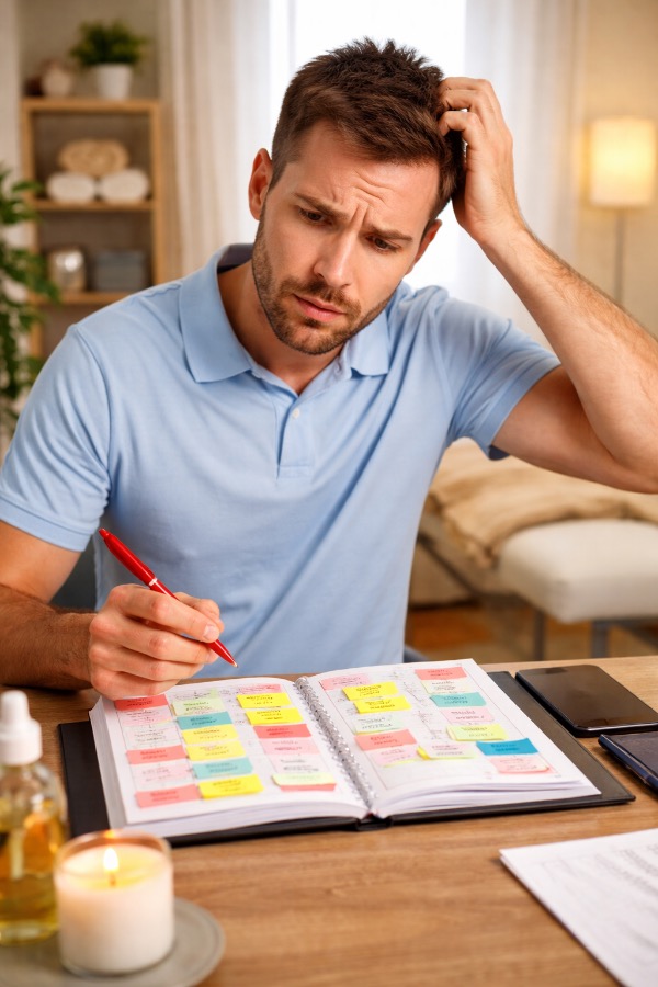 Plný diář maséra při objednávání klientů na masáže