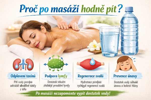 Proč je důležité po masáži pít vodu – hydratace, regenerace svalů a podpora lymfatického systému.